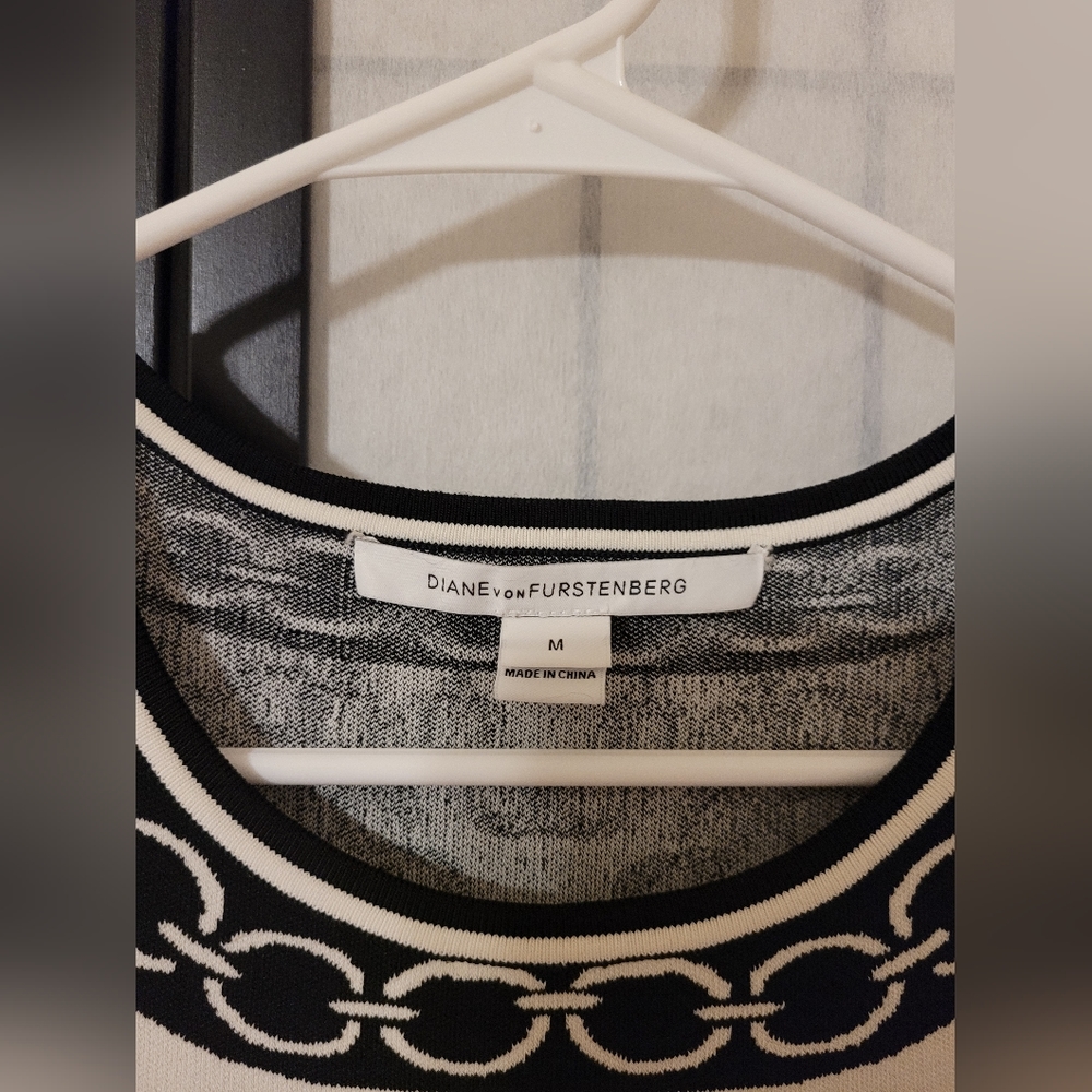 DVF Diane Von Furstenberg Fit and Flare Dress Black and IvorySize M - Picture 5 of 13